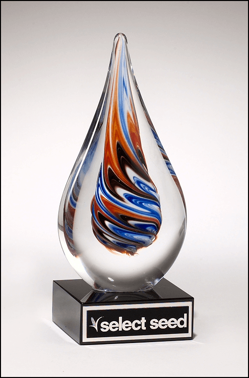 Blue and Orange Teardrop-Shaped Art Glass