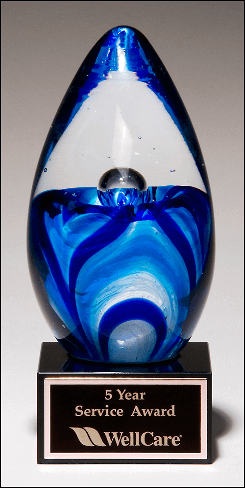 Egg with Blue and White Accents Art Glass
