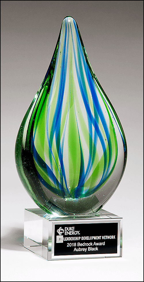 Droplet-Shaped Blue and Green Art Glass