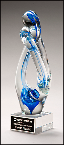 Contemporary Art Glass Sculpture with Blue Accent