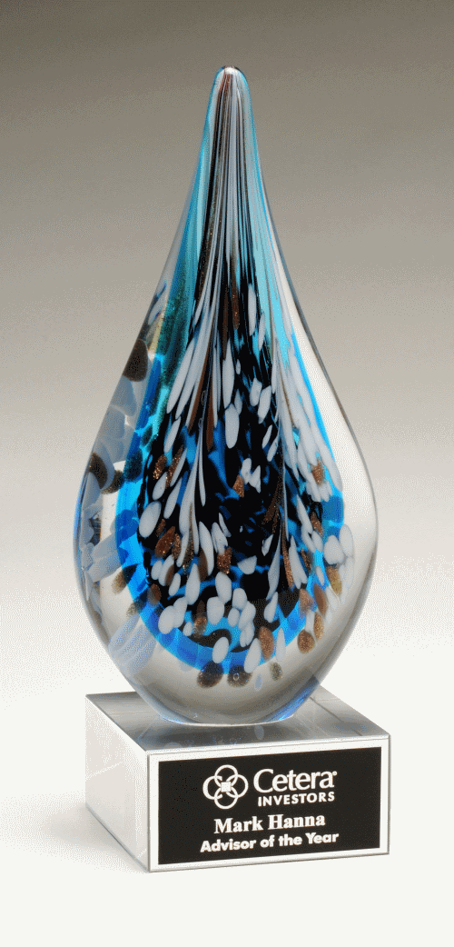 Black and Blue Teardrop Art Glass with White and Gold Accents