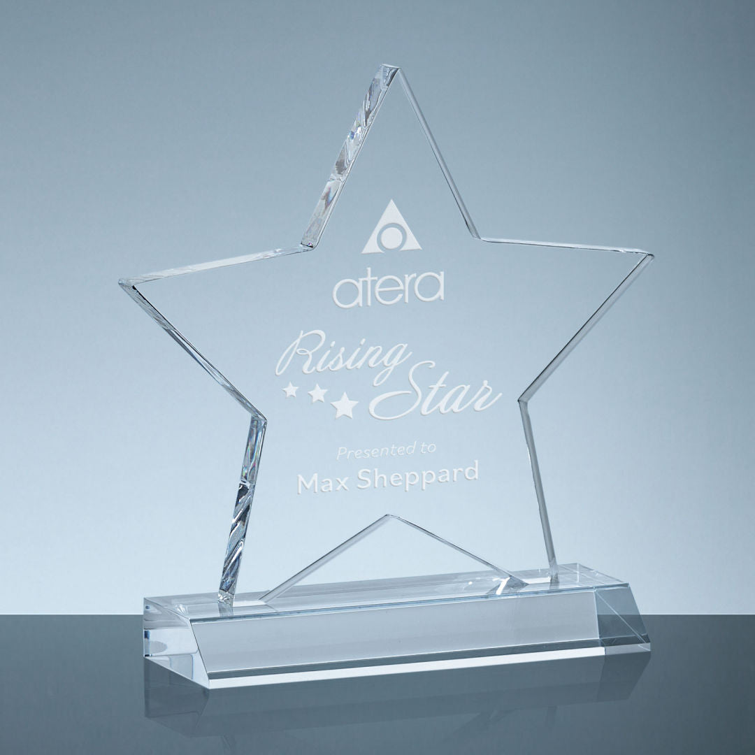 clear acrylic star on clear acrylic base