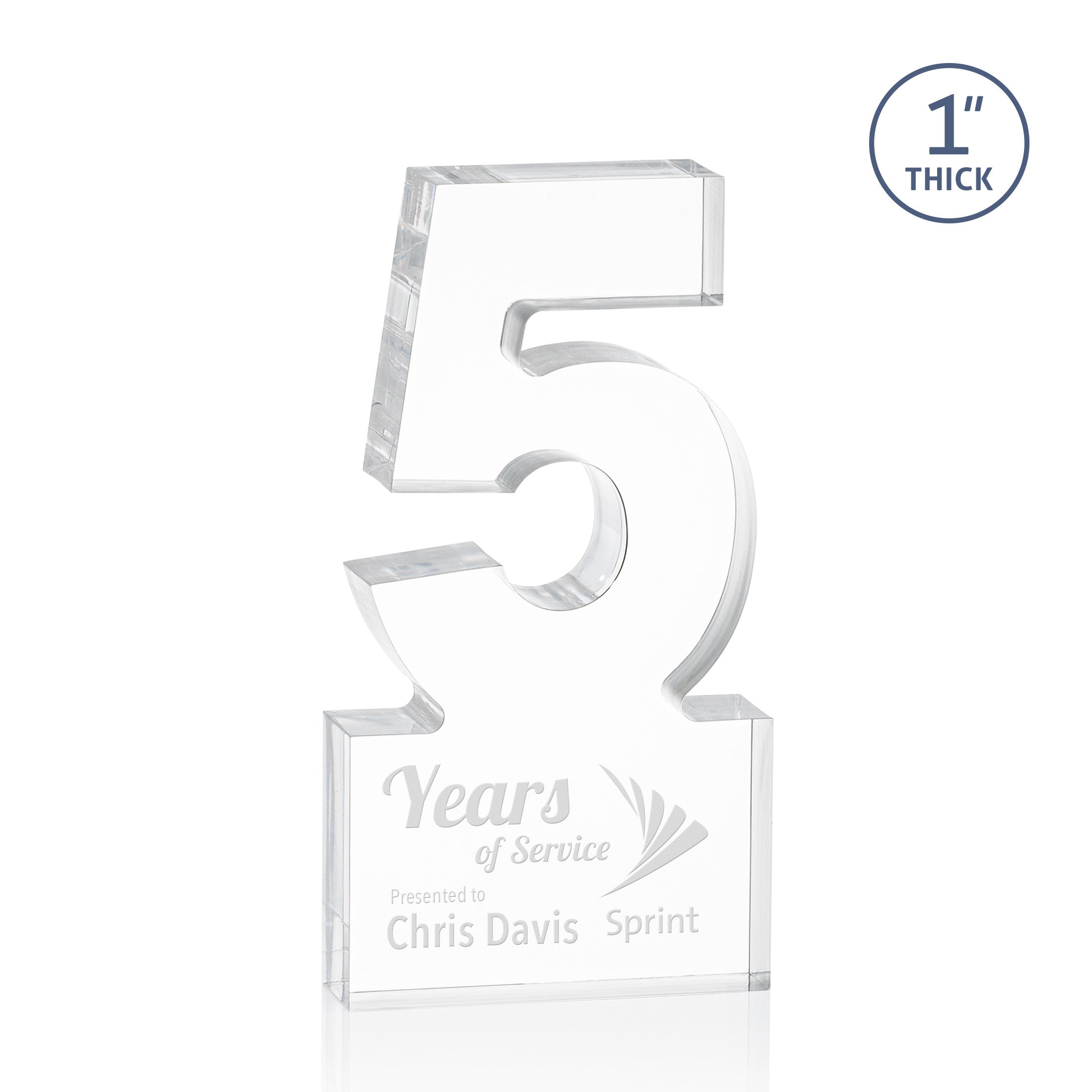 acrylic cut out in the shape of a five with space at the bottom for personalization