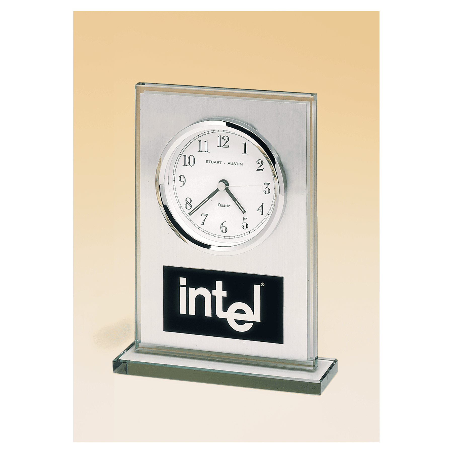 Glass Clock with Brushed Aluminum Panel