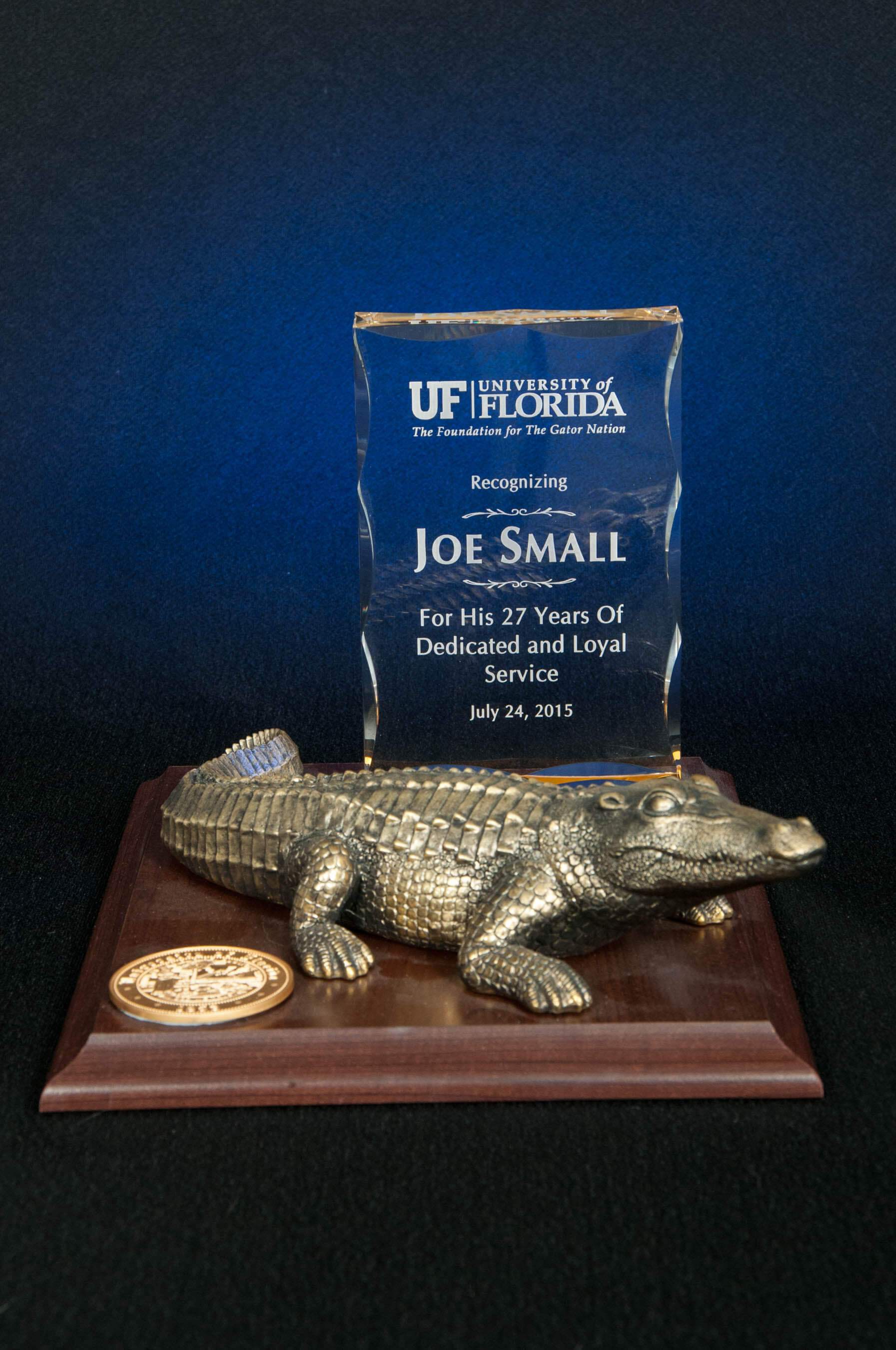Small Gator on 8x10 Base with Sculpted Acrylic Block