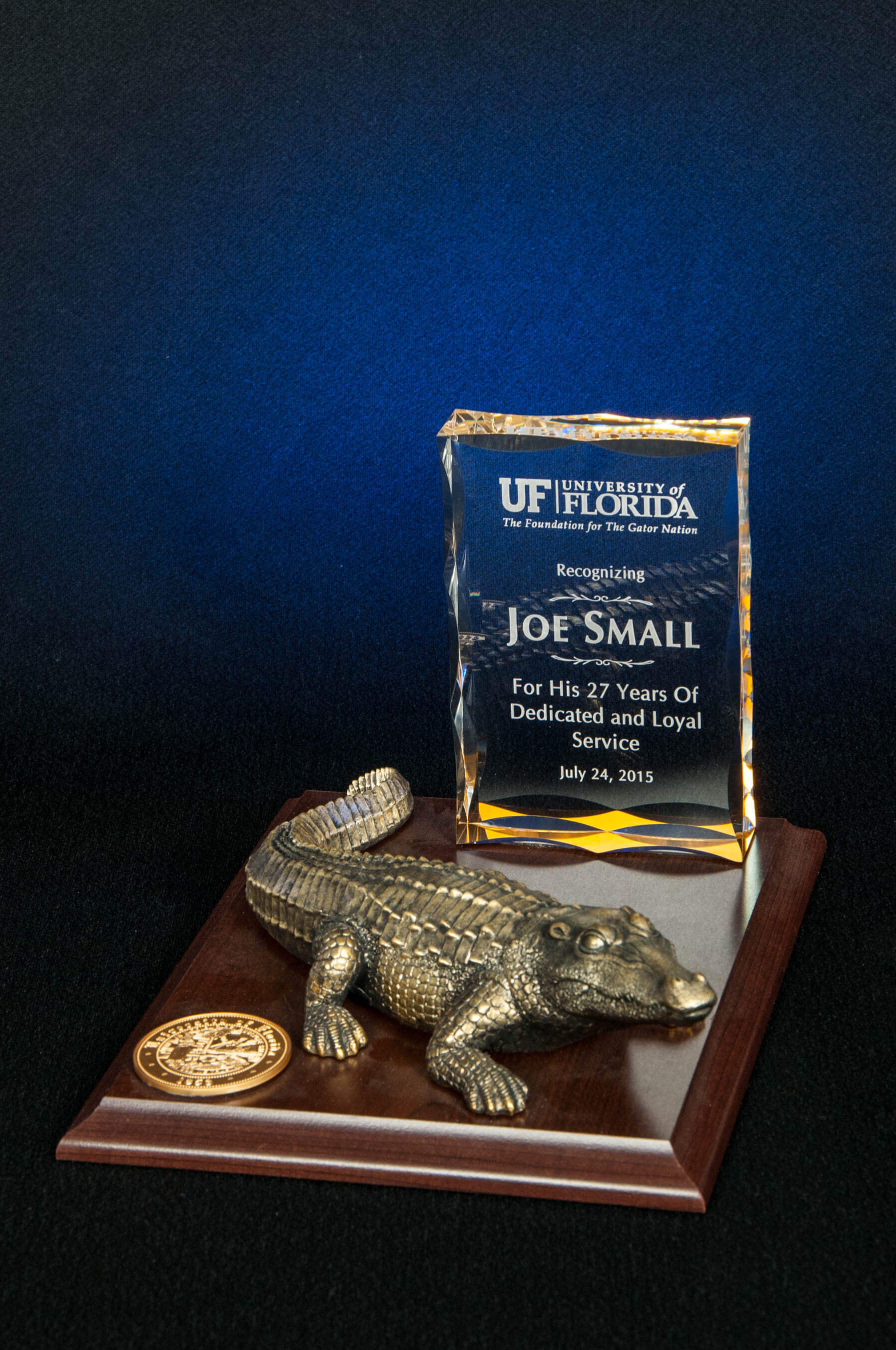 Small Gator on 8x10 Base with Sculpted Acrylic Block