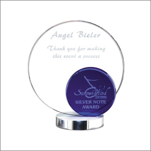 clear crystal circle with inset blue circle