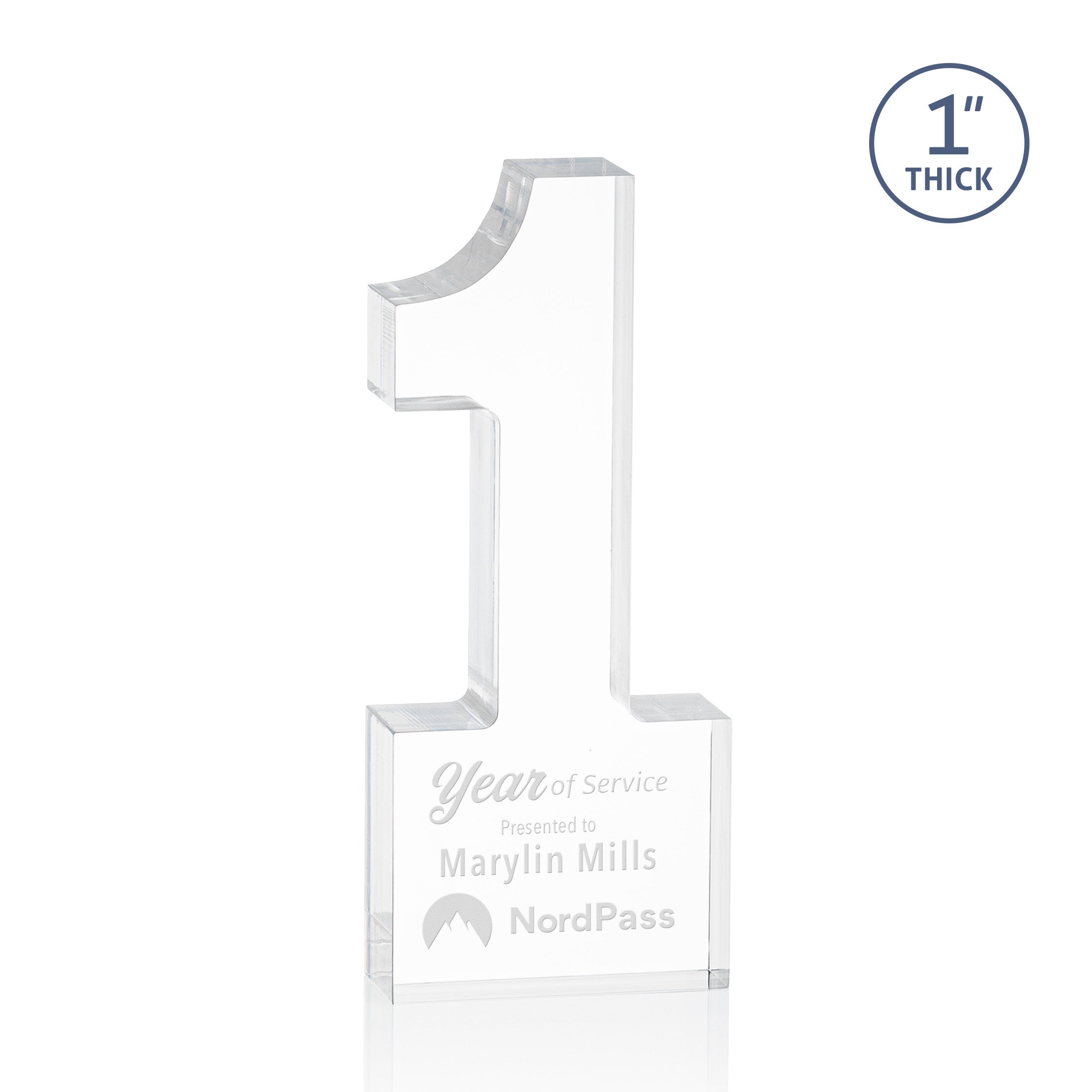 acrylic cut out in the shape of a one with space at the bottom for personalization