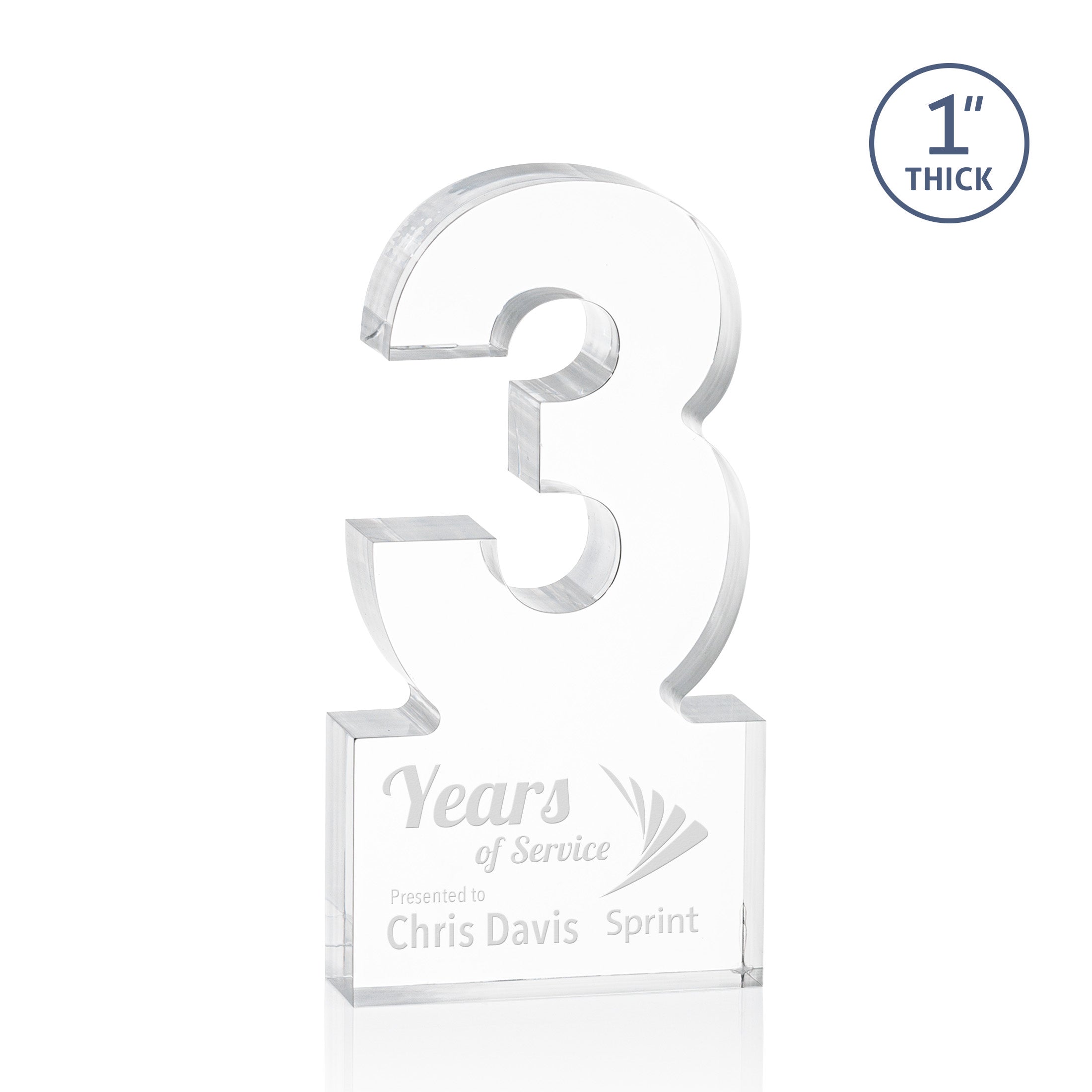 acrylic cut out in the shape of a three with space at the bottom for personalization