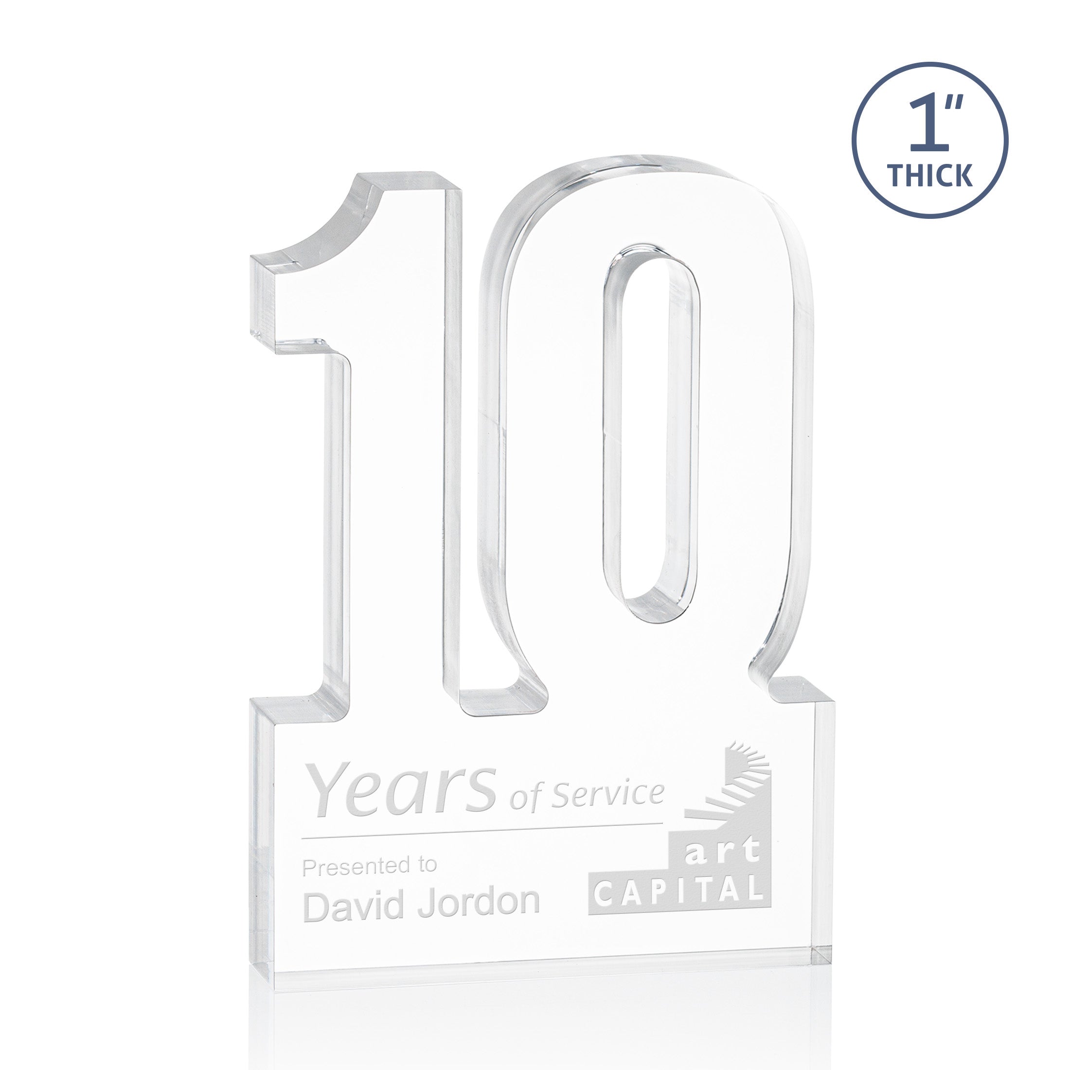 acrylic cut out in the shape of a ten with space at the bottom for personalization