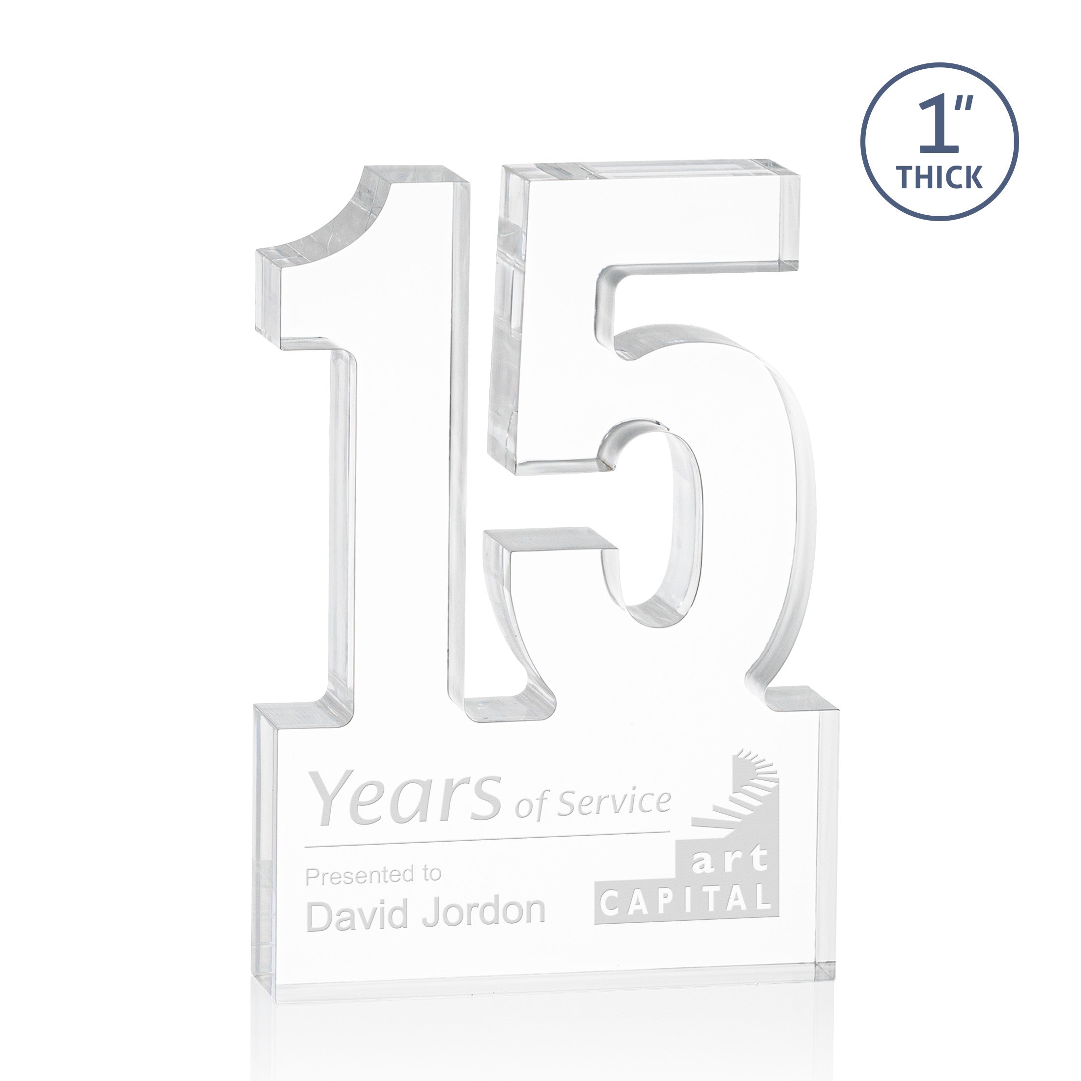acrylic cut out in the shape of a fifteen with space at the bottom for personalization