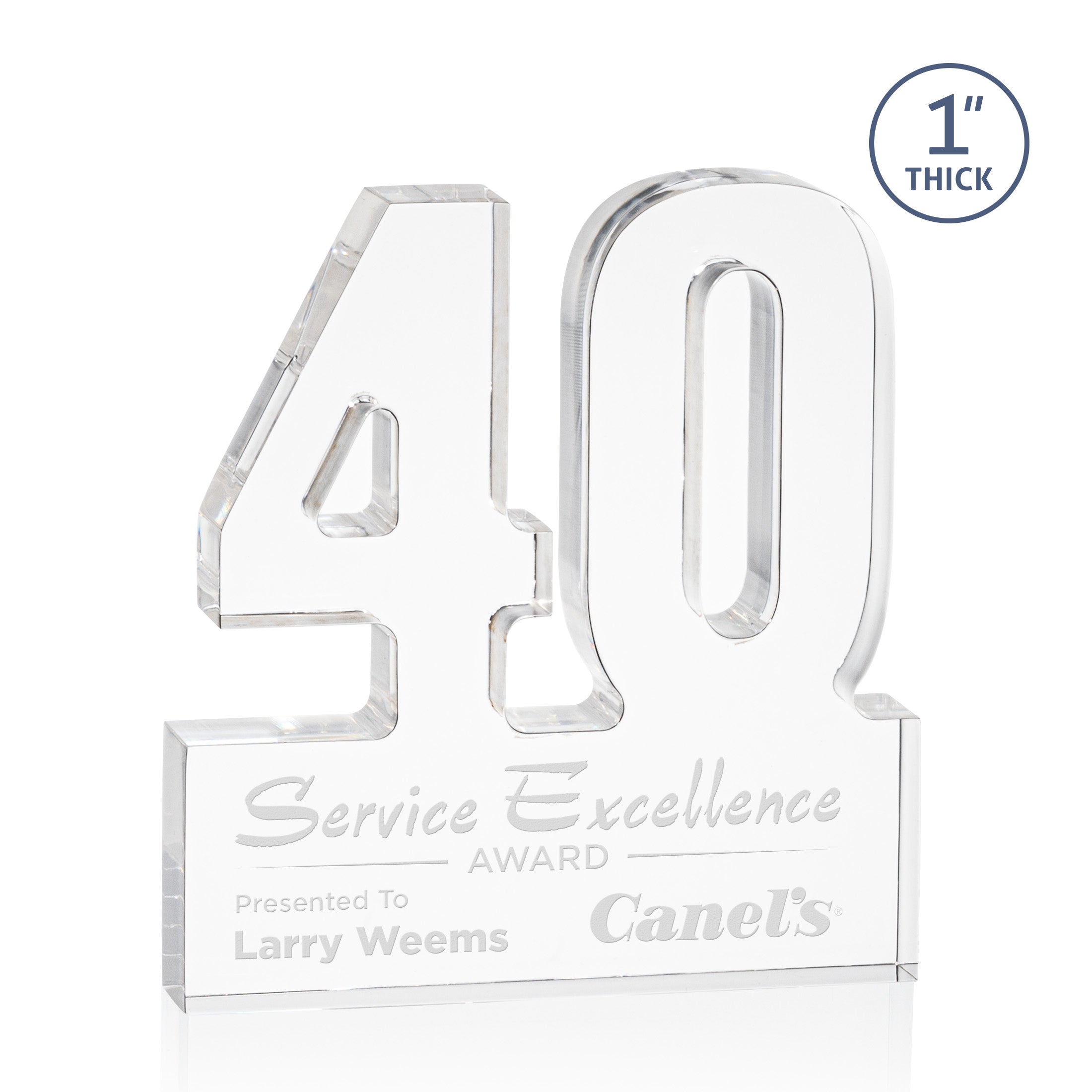acrylic cut out in the shape of a forty with space at the bottom for personalization