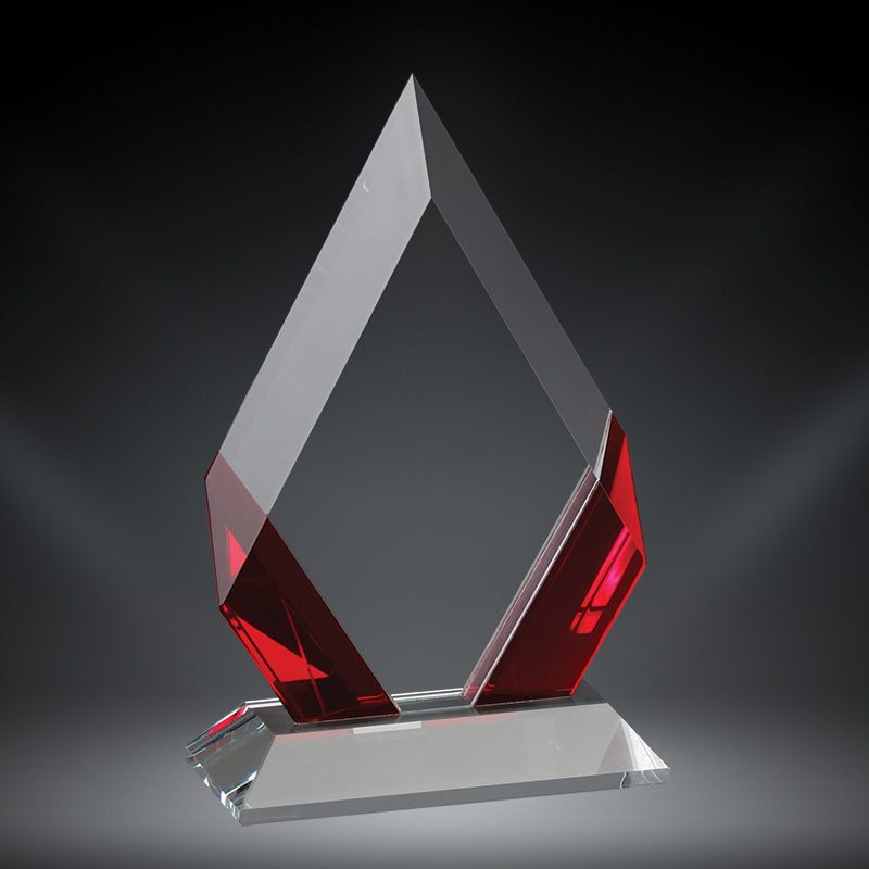 Crystal diamond award with red side panels