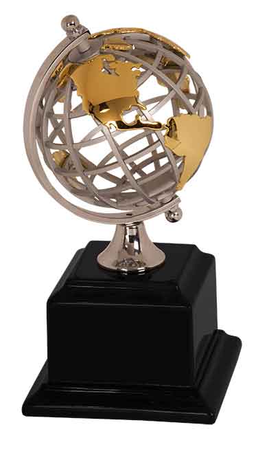 Silver And Gold Globe On Black Base