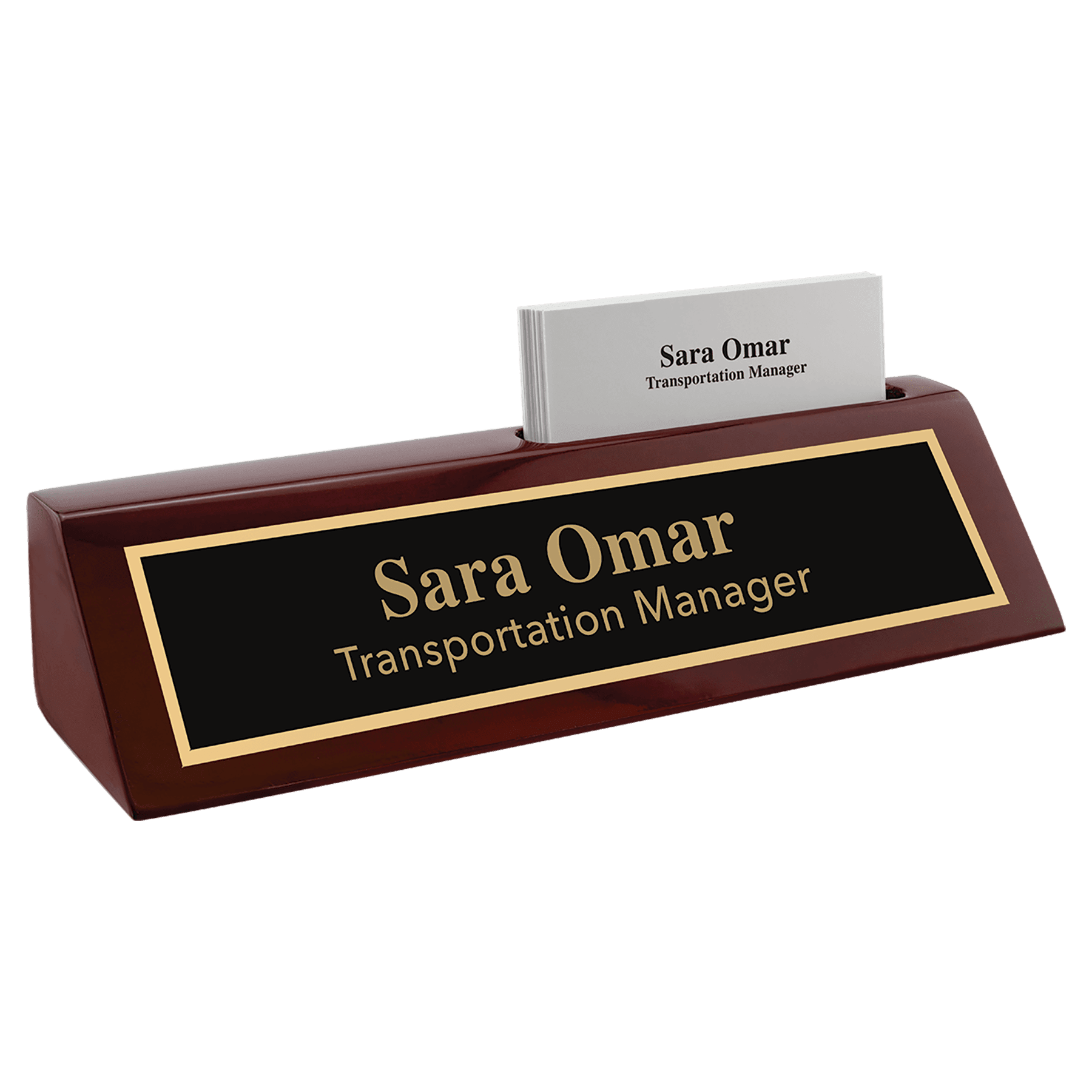 8 inch red piano finish desk wedge with slot for business cards