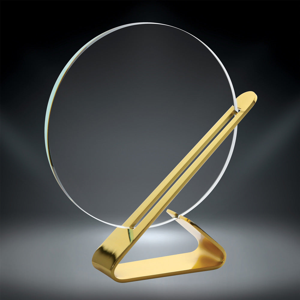 Circle Glass Award with Gold Angled Stand