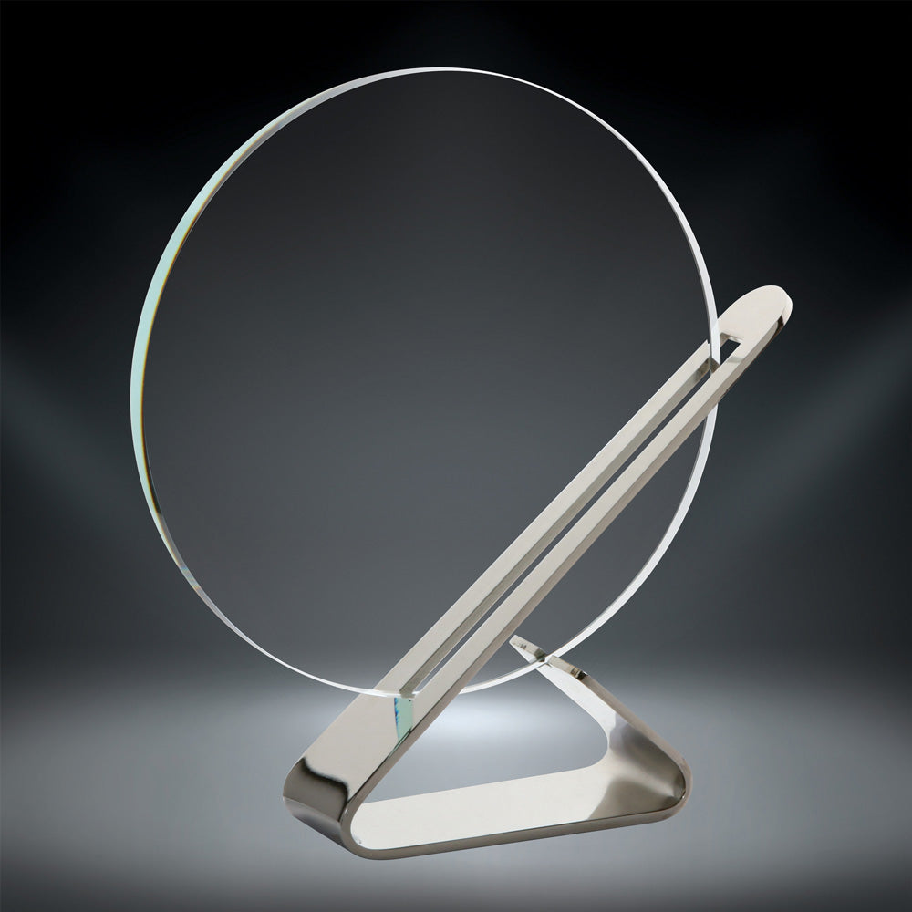 Circle Glass Award with Silver Angled Stand