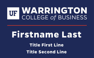Warrington Name tag with name on one line with one title below name and another title below the first title